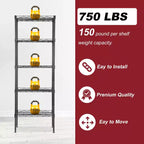 BestMassage Scaffale a 5 Ripiani in Metallo con Base Stabile per Organizzare Libri, Giocattoli, Vestiti e Utensili da Cucina in Casa, Garage e Ufficio