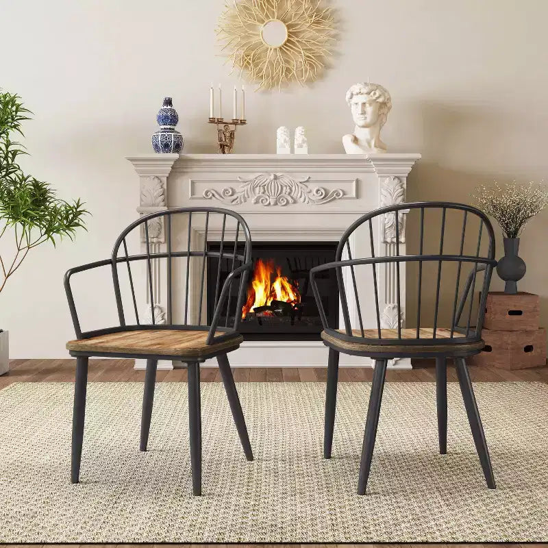 Christopher Knight Home Loftia Sedie da Pranzo Moderne con Struttura in Ferro (Set da 2), Marrone/Nero