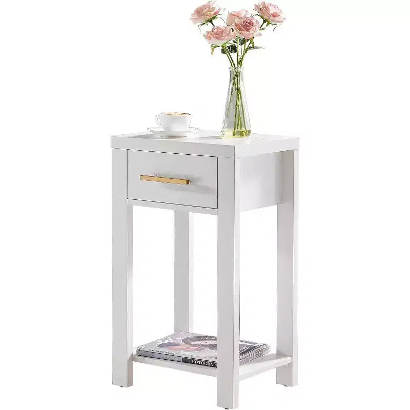 Kings Brand Furniture - Tavolino Laterale Comodino in Legno Sendero con Cassetto e Ripiano Aperto