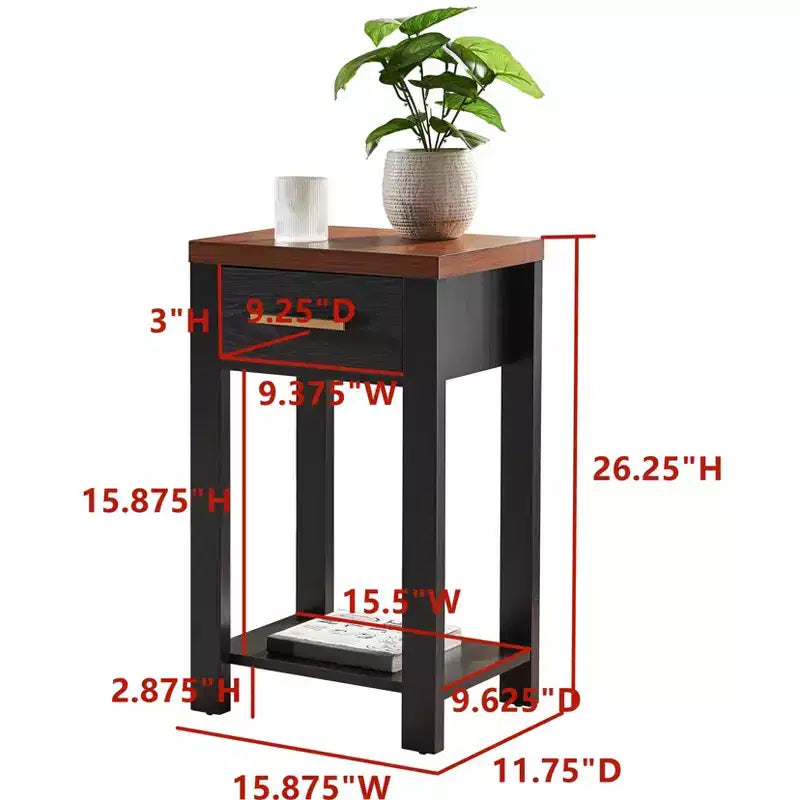 Kings Brand Furniture - Tavolino Laterale Comodino in Legno Sendero con Cassetto e Ripiano Aperto