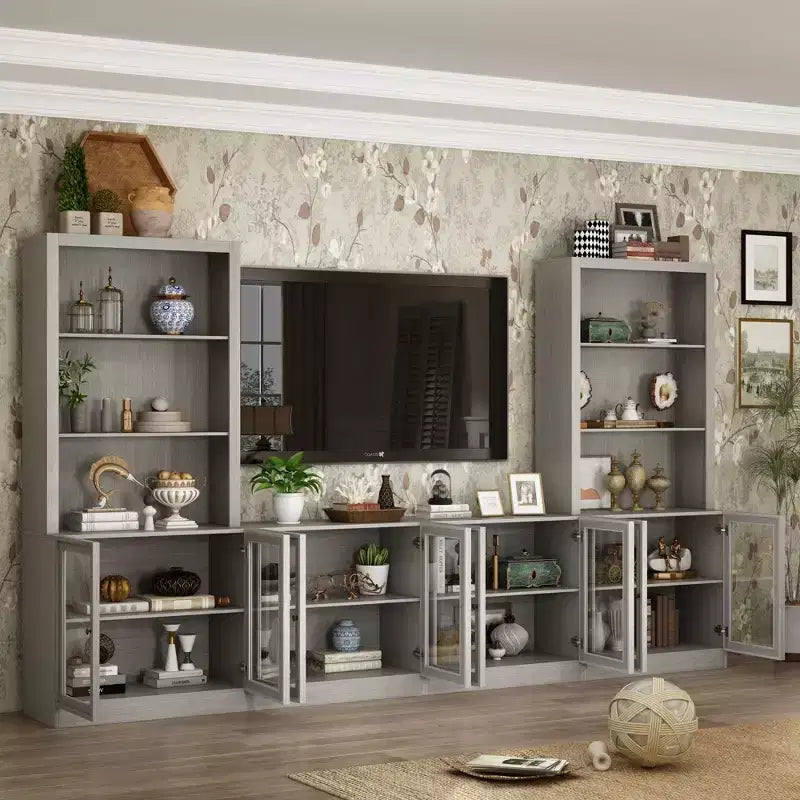 Famapy Mobile TV Modulare Grigio, Centro Intrattenimento Grande, Vetrina in Vetro Temperato