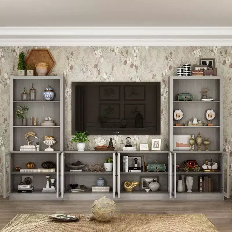Famapy Mobile TV Modulare Grigio, Centro Intrattenimento Grande, Vetrina in Vetro Temperato