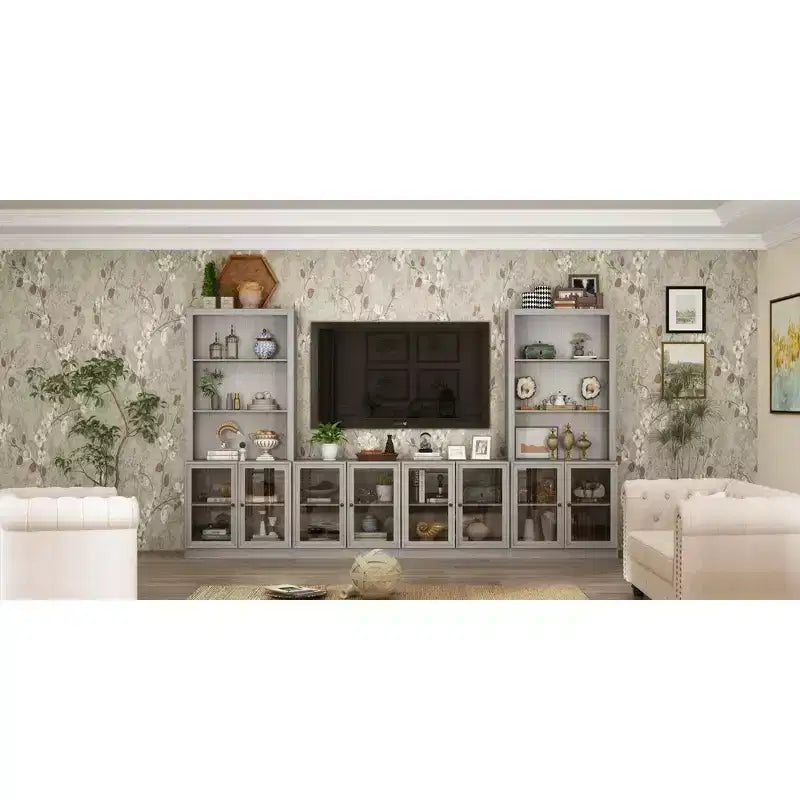 Famapy Mobile TV Modulare Grigio, Centro Intrattenimento Grande, Vetrina in Vetro Temperato