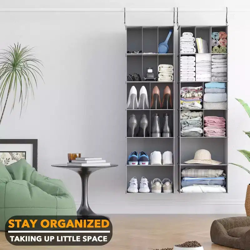 2 Pezzi Organizer Appeso per Armadio e Contenitore con Divisori, efficiente per riporre scarpe in armadi, guardaroba, camper e appendiabiti - SpaceAid