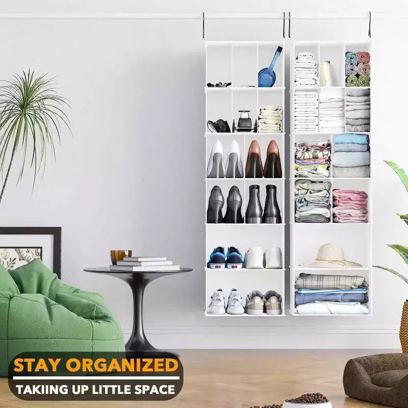 2 Pezzi Organizer Appeso per Armadio e Contenitore con Divisori, efficiente per riporre scarpe in armadi, guardaroba, camper e appendiabiti - SpaceAid