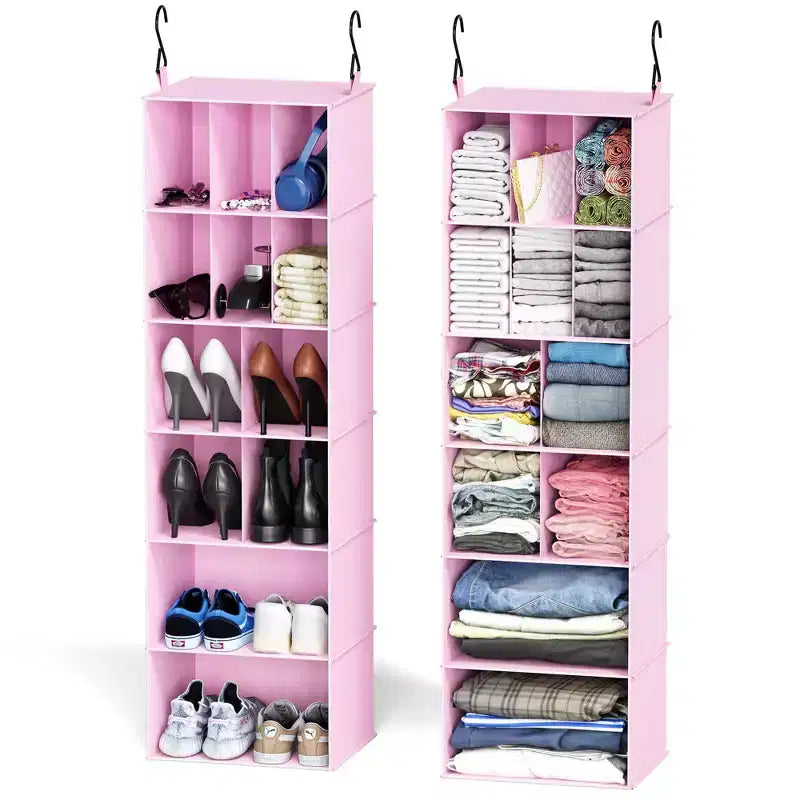 2 Pezzi Organizer Appeso per Armadio e Contenitore con Divisori, efficiente per riporre scarpe in armadi, guardaroba, camper e appendiabiti - SpaceAid