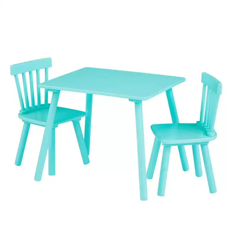 Set Tavolo e Sedie per Bambini VECELO, Tavolo Quadrato Design Windsor con 2 Sedie, Adatto per Gioco e Attività per Bambini, Verde