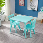 Set Tavolo e Sedie per Bambini VECELO, Tavolo Quadrato Design Windsor con 2 Sedie, Adatto per Gioco e Attività per Bambini, Verde