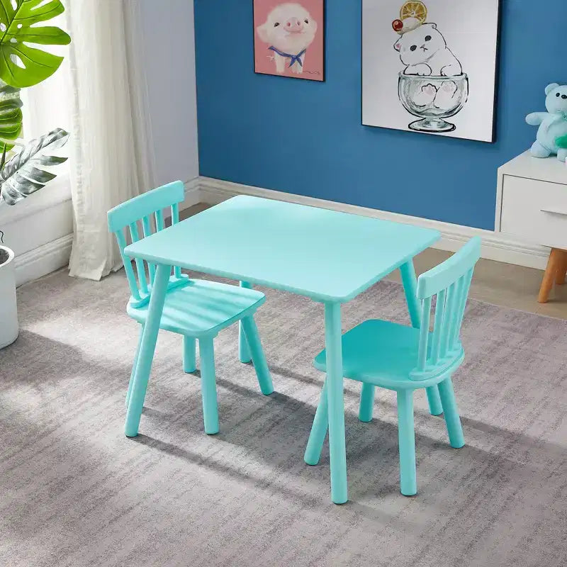 Set Tavolo e Sedie per Bambini VECELO, Tavolo Quadrato Design Windsor con 2 Sedie, Adatto per Gioco e Attività per Bambini, Verde
