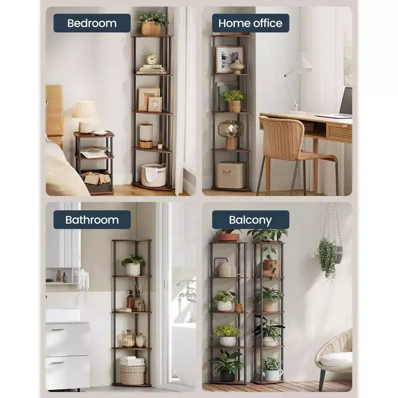 SONGMICS HOME Scaffale Angolare, Montaggio Rapidissimo Senza Attrezzi, Scaffale Angolare a 5 Ripiani, Scaffale a Colonna, 38 x 27 x 139 cm