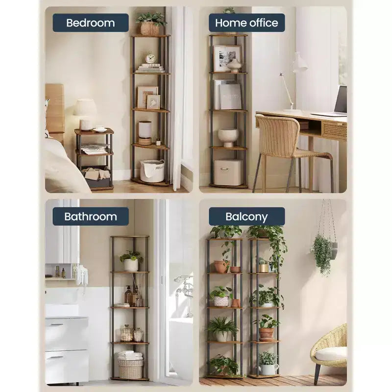SONGMICS HOME Scaffale Angolare, Montaggio Rapidissimo Senza Attrezzi, Scaffale Angolare a 5 Ripiani, Scaffale a Colonna, 38 x 27 x 139 cm