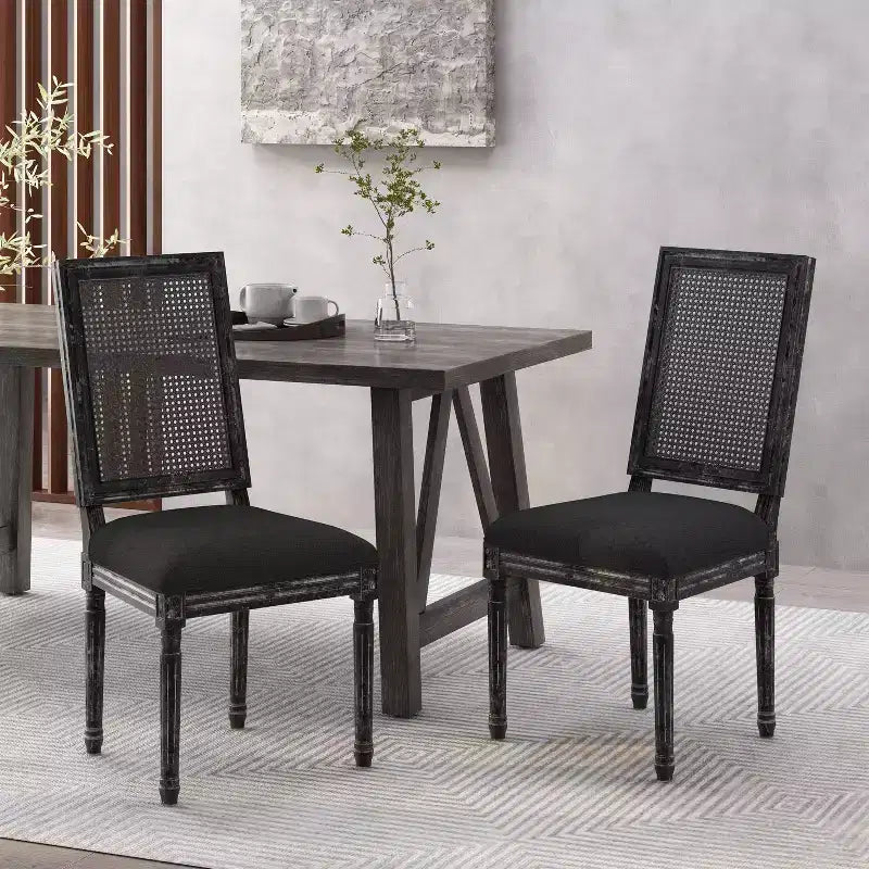 Christopher Knight Home Brownell Sedie da pranzo in legno e vimini imbottite in tessuto in stile country francese (set di 2)