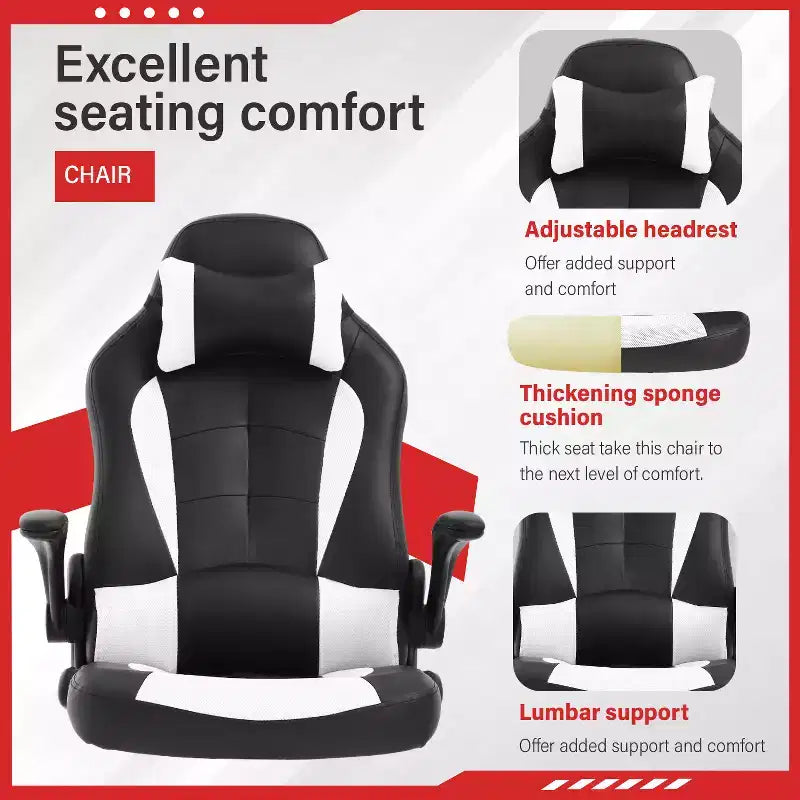 FDW Sedia da Gaming Sedia da Ufficio con Supporto Lombare in Pelle PU Sedie da Videogiochi per Adulti