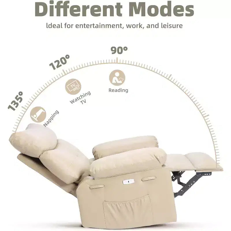 Poltrona Reclinabile Elettrica - Girevole a 360° con Funzione Riscaldamento e Massaggio, Grande Poltrona Reclinabile per Adulti in Pelle PU, Comoda Poltrona Relax con Imbottitura in Spugna 1.5X.