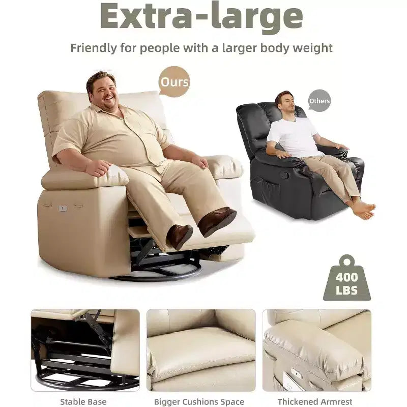 Poltrona Reclinabile Elettrica - Girevole a 360° con Funzione Riscaldamento e Massaggio, Grande Poltrona Reclinabile per Adulti in Pelle PU, Comoda Poltrona Relax con Imbottitura in Spugna 1.5X.