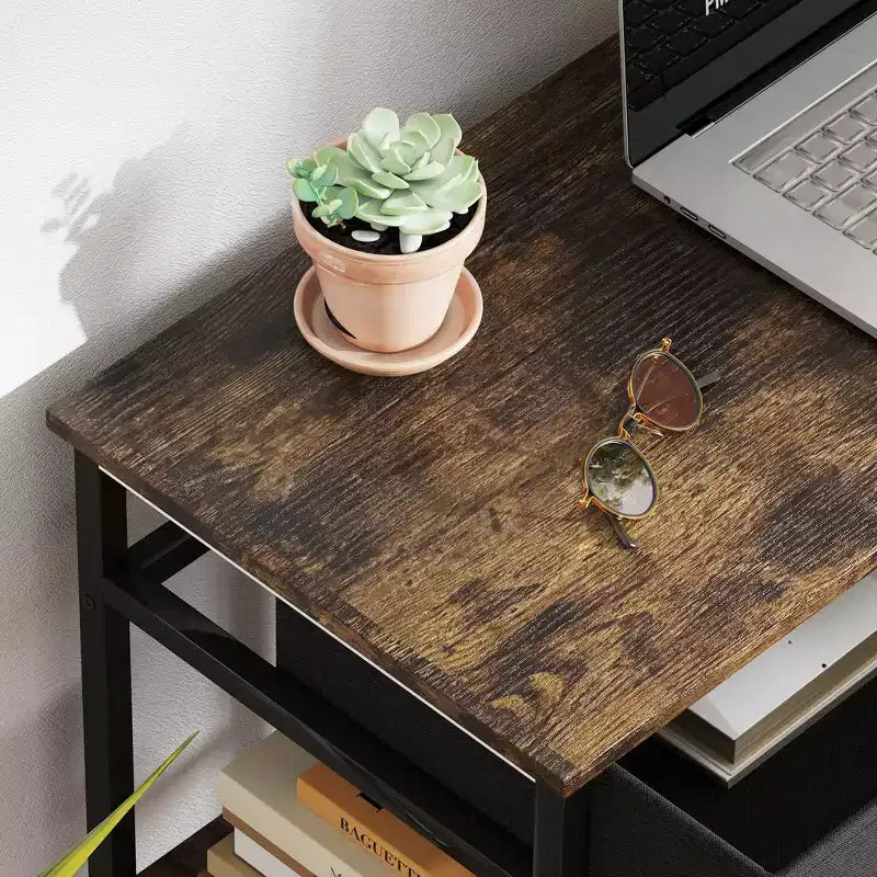 HOMCOM Scrivania Piccola 47, Scrivania per Computer con Cassetti in Tessuto, Scrivania da Ufficio con Scaffali Regolabili, Tavolo per Computer per Piccoli Spazi