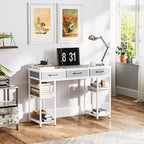 HOMCOM Scrivania Piccola 47, Scrivania per Computer con Cassetti in Tessuto, Scrivania da Ufficio con Scaffali Regolabili, Tavolo per Computer per Piccoli Spazi