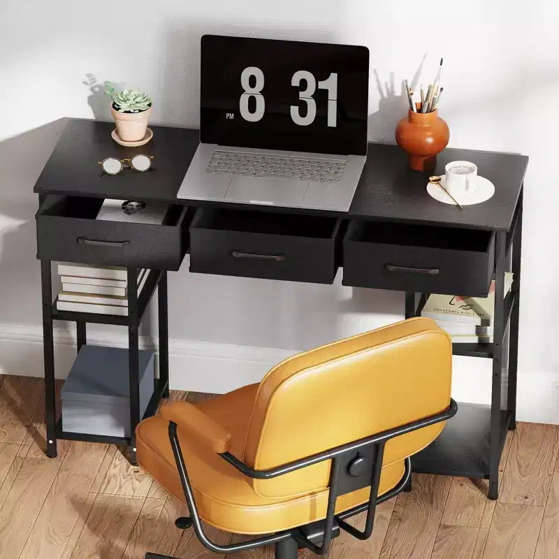 HOMCOM Scrivania Piccola 47, Scrivania per Computer con Cassetti in Tessuto, Scrivania da Ufficio con Scaffali Regolabili, Tavolo per Computer per Piccoli Spazi