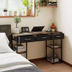 HOMCOM Scrivania Piccola 47, Scrivania per Computer con Cassetti in Tessuto, Scrivania da Ufficio con Scaffali Regolabili, Tavolo per Computer per Piccoli Spazi