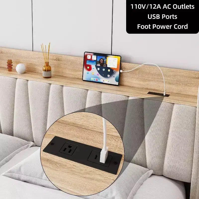 Struttura Letto Whizmax con 2 Cassetti Contenitore, Struttura Letto Imbottita con Testiera Contenitore, Base Materasso con Supporto a Doghe in Legno Massello