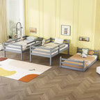 Letto a castello triplo e doppio Whisen in legno di gomma, smontabile, con due scale integrate e sponde di sicurezza