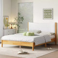 Whisen Queen Size Rubber Wooden Bed with Boucle Upholstered Headboard - Natural