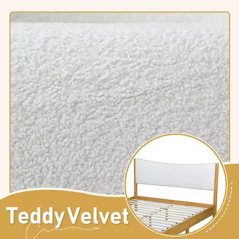 Letto matrimoniale Whisen in legno di gomma con testiera imbottita in Boucle - Naturale
