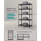 SONGMICS Scaffale a 5 Ripiani, Scaffalatura da Garage Resistente, Unità Scaffale Regolabile, Scaffale in Acciaio, 45 x 90 x 183 cm