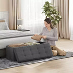 43 Pouf contenitore pieghevole, Pouf con contenitore, Panca da fondo letto, Baule contenitore, Sgabello poggiapiedi, Sedile imbottito