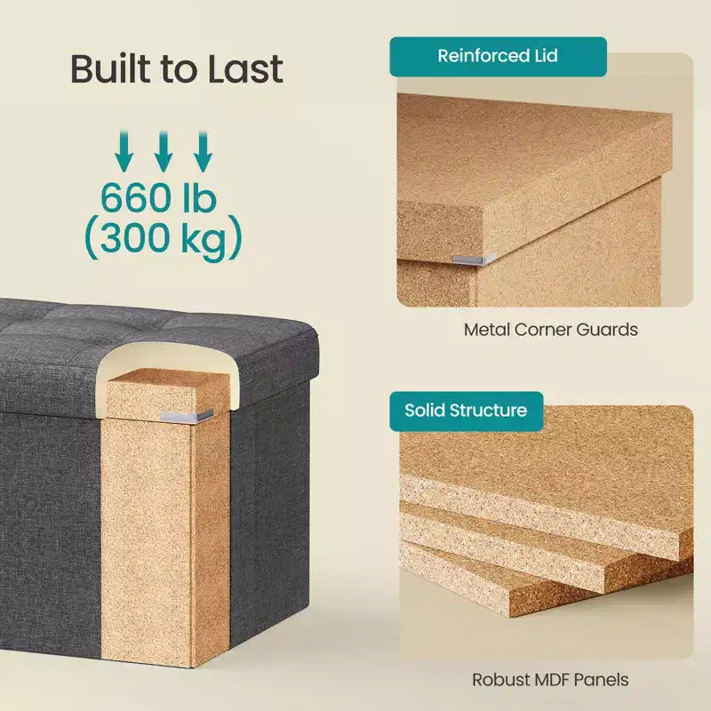 43 Pouf contenitore pieghevole, Pouf con contenitore, Panca da fondo letto, Baule contenitore, Sgabello poggiapiedi, Sedile imbottito