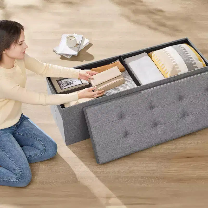 43 Pouf contenitore pieghevole, Pouf con contenitore, Panca da fondo letto, Baule contenitore, Sgabello poggiapiedi, Sedile imbottito