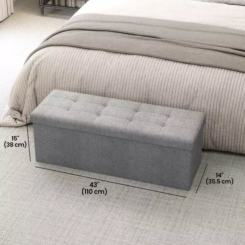 43 Pouf contenitore pieghevole, Pouf con contenitore, Panca da fondo letto, Baule contenitore, Sgabello poggiapiedi, Sedile imbottito
