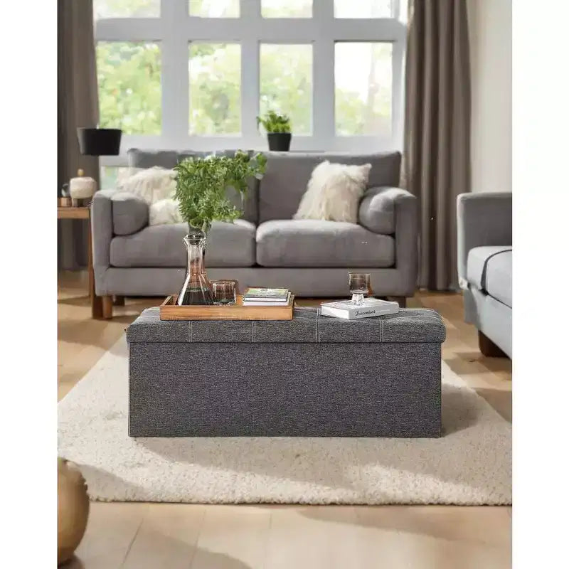 43 Pouf contenitore pieghevole, Pouf con contenitore, Panca da fondo letto, Baule contenitore, Sgabello poggiapiedi, Sedile imbottito