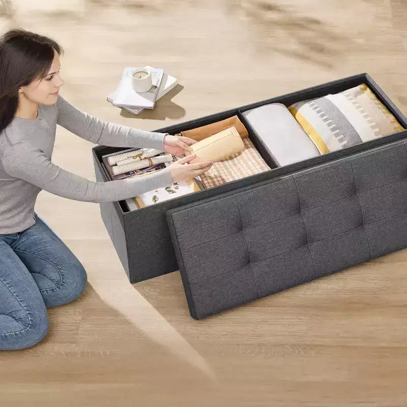 43 Pouf contenitore pieghevole, Pouf con contenitore, Panca da fondo letto, Baule contenitore, Sgabello poggiapiedi, Sedile imbottito