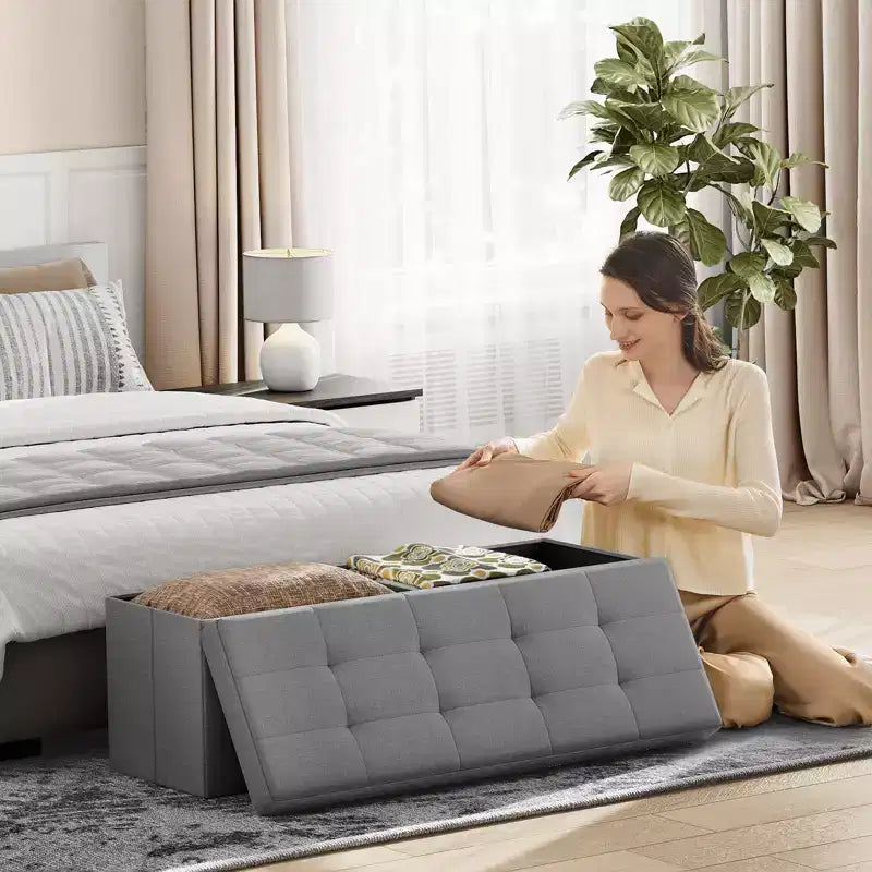 43 Pouf contenitore pieghevole, Pouf con contenitore, Panca da fondo letto, Baule contenitore, Sgabello poggiapiedi, Sedile imbottito