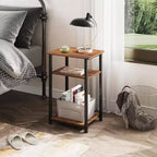 DEXYLLO Set di 2 tavolini laterali, tavolino piccolo, comodino regolabile a 3 ripiani con robusto telaio in metallo, comodino alto per camera da letto, soggiorno