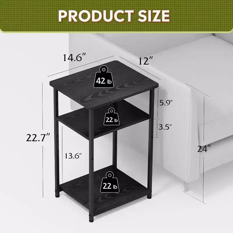 DEXYLLO Set di 2 tavolini laterali, tavolino piccolo, comodino regolabile a 3 ripiani con robusto telaio in metallo, comodino alto per camera da letto, soggiorno