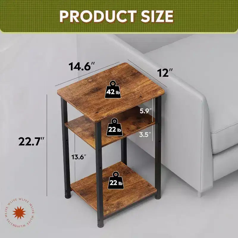 DEXYLLO Set di 2 tavolini laterali, tavolino piccolo, comodino regolabile a 3 ripiani con robusto telaio in metallo, comodino alto per camera da letto, soggiorno