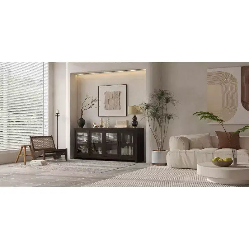 Mobile contenitore credenza Famapy Sophisticated Deep Brown: Elegante contenitore con finitura in legno venato intenso