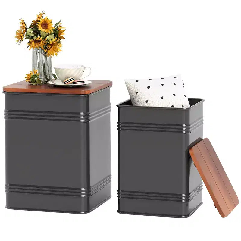 HOMCOM Pouf Contenitore Set da 2, Sgabello Ottomano Industriale Nido d'Ape con Coperchio Rimovibile e Struttura in Metallo, Tavolino per Soggiorno, Nero