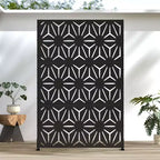 Star shaped black galvanized sheet screen 71.37x46.8inch independent outdoor indoor privacy screen, balcony terrace garden decoration privacy screen