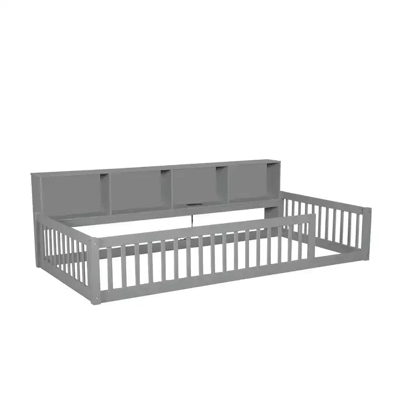 Letto Montessori Whisen Wood Twin XL con armadietti contenitori e porte USB