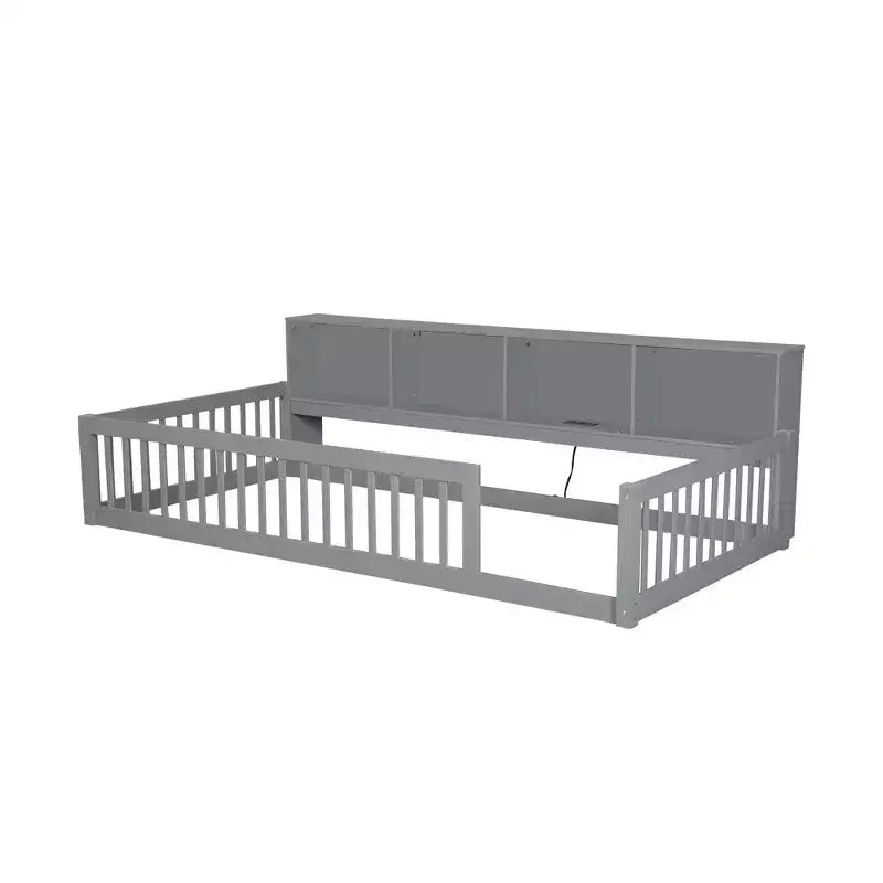 Letto Montessori Whisen Wood Twin XL con armadietti contenitori e porte USB