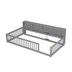 Letto Montessori Whisen Wood Twin XL con armadietti contenitori e porte USB