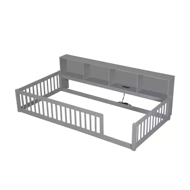 Letto Montessori Whisen Wood Twin XL con armadietti contenitori e porte USB