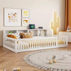 Letto Montessori Whisen Wood Twin XL con armadietti contenitori e porte USB