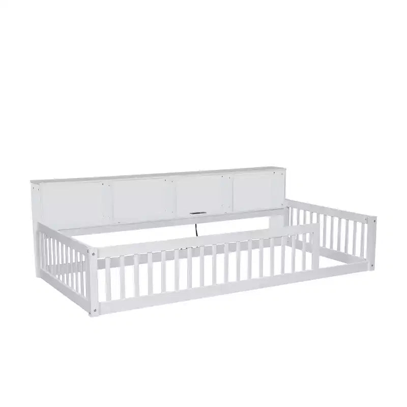 Letto Montessori Whisen Wood Twin XL con armadietti contenitori e porte USB