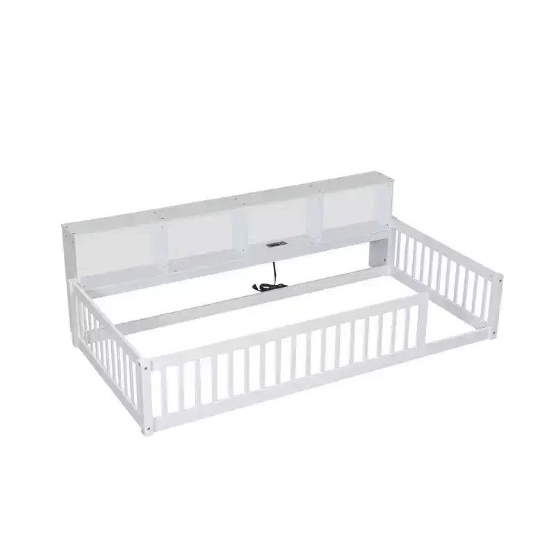 Letto Montessori Whisen Wood Twin XL con armadietti contenitori e porte USB