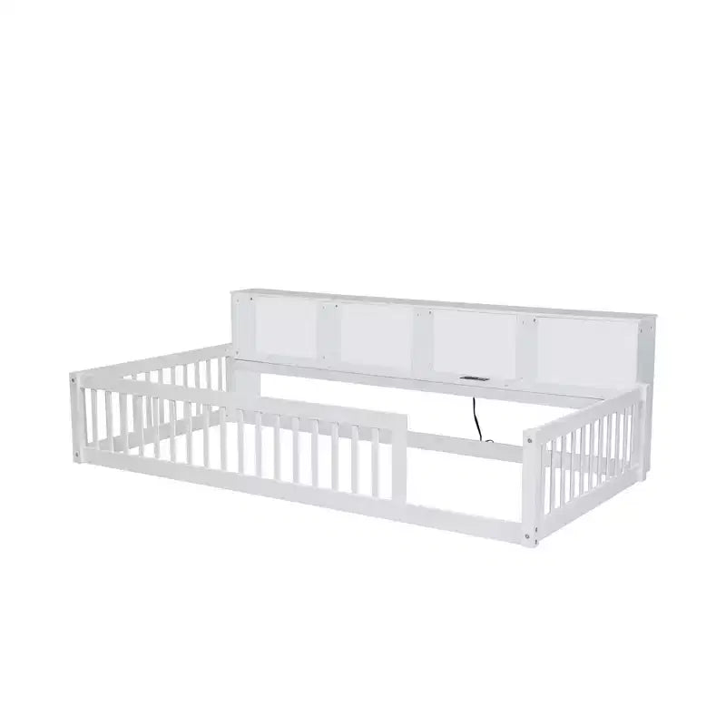 Letto Montessori Whisen Wood Twin XL con armadietti contenitori e porte USB