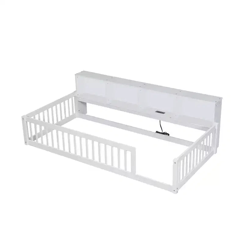 Letto Montessori Whisen Wood Twin XL con armadietti contenitori e porte USB